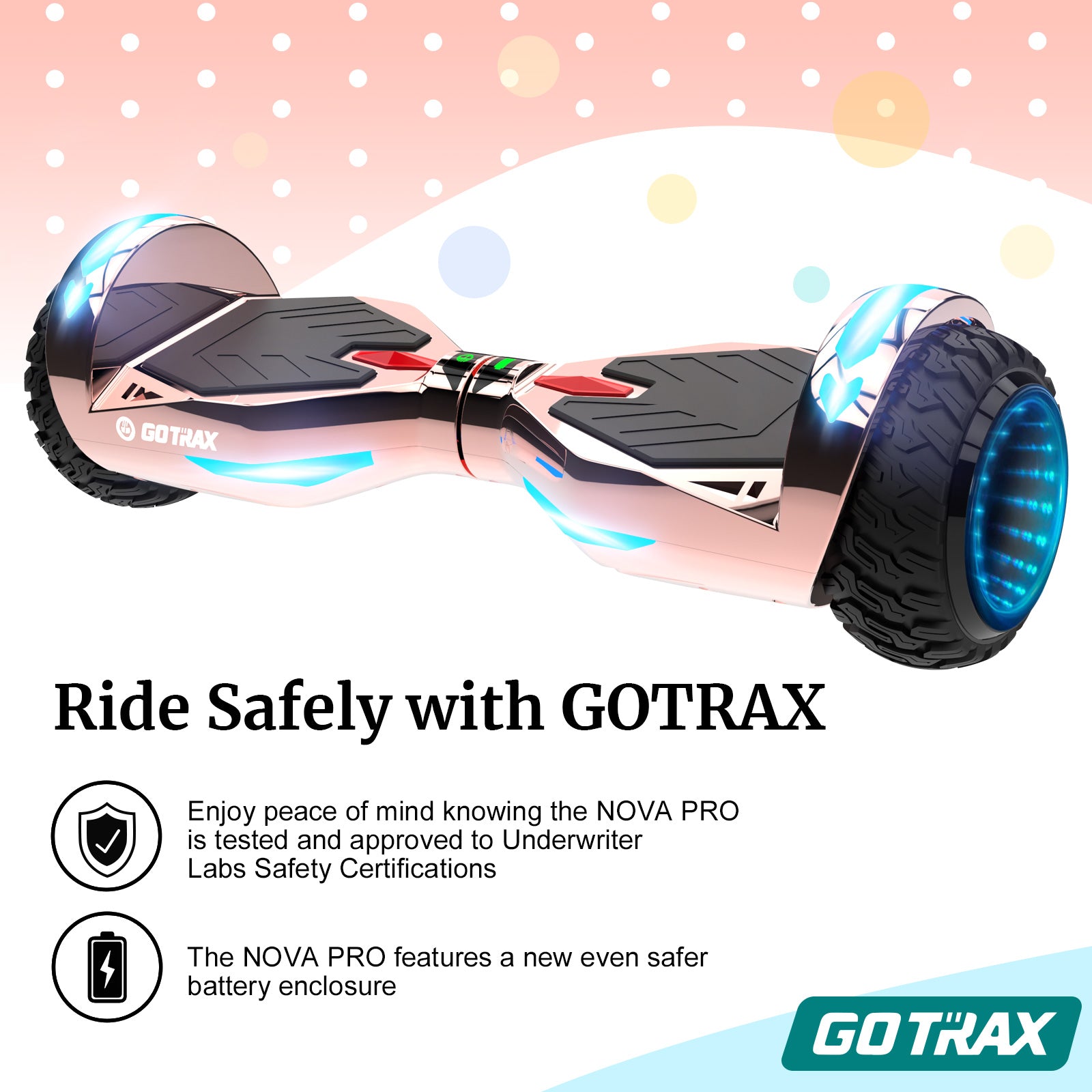 Gotrax Nova Pro All-terrain Hoverboard with Speakers and Flash Light 8.5"-Max 8KM Range & 10KPH Max Speed