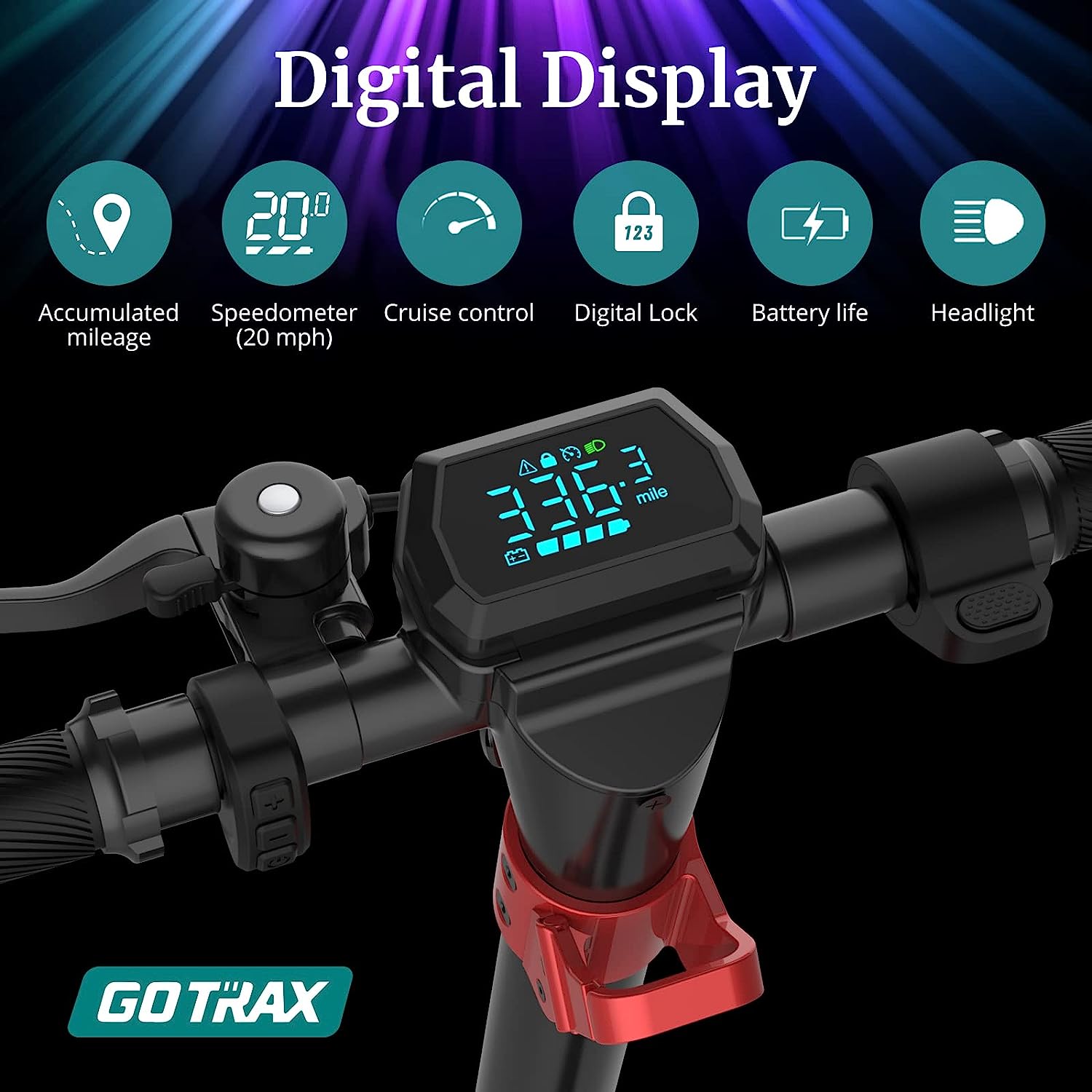 Gotrax GMAX Ultra Performance Electric Scooter Foldable Plus Ambient Lights 10"-Max 72KM Range & 32KPH Max Speed