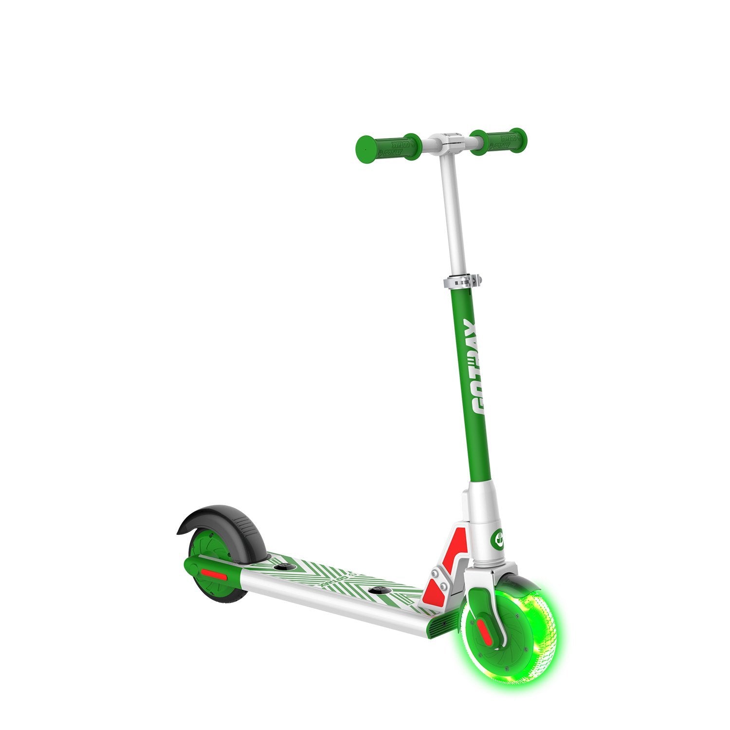 green gks lumios electric scooter for kids angle image